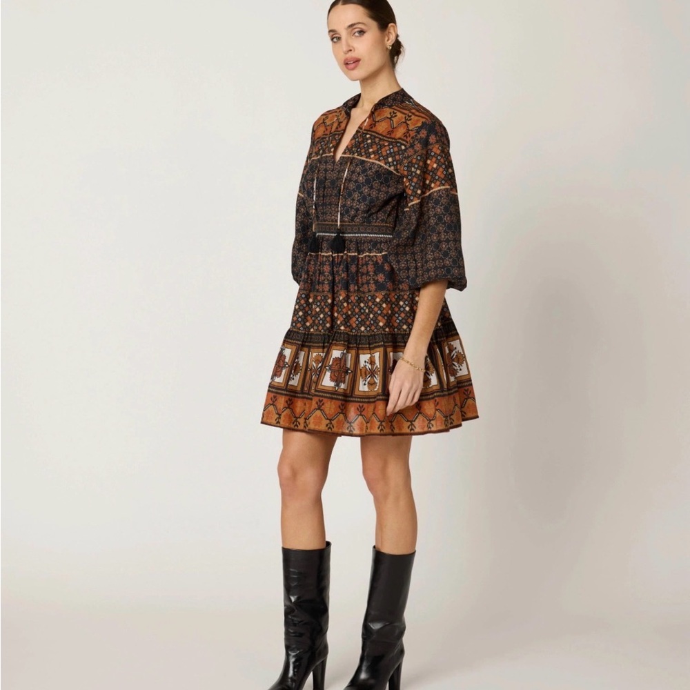 Cleobella priyanka Black and Orange Mini Dress
